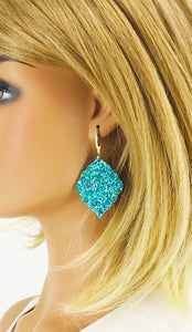 Turquoise Glitter on Leather Earrings - E19-2816