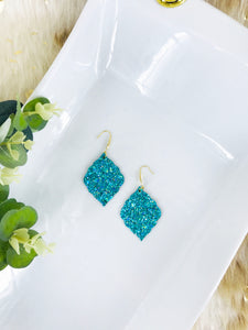 Turquoise Glitter on Leather Earrings - E19-2816