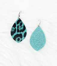 Load image into Gallery viewer, Mint Faux Leather Leopard Earrings - E19-2834