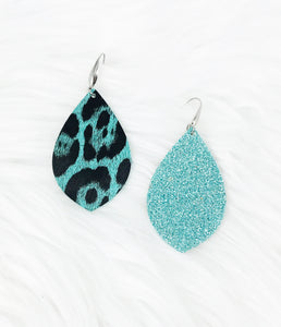 Mint Faux Leather Leopard Earrings - E19-2834