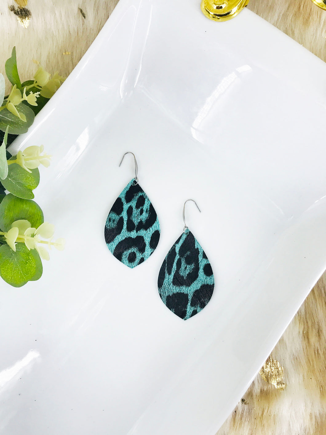 Mint Faux Leather Leopard Earrings - E19-2834