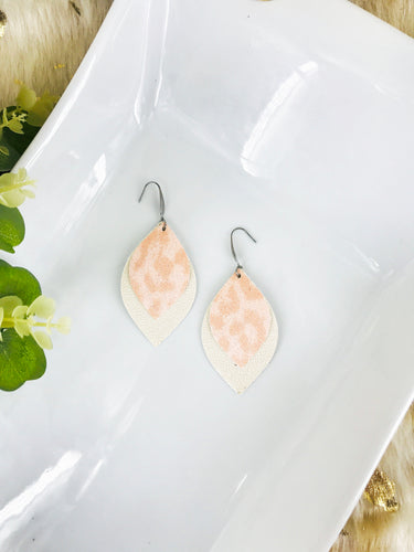 Ivory and Peach Leopard Faux Leather Earrings - E19-2836