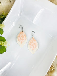 Ivory and Peach Leopard Faux Leather Earrings - E19-2836