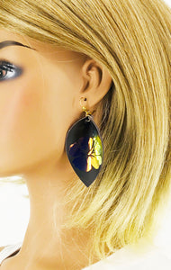 Brown Genuine Leather and Hibiscus Flower Earrings - E19-2839