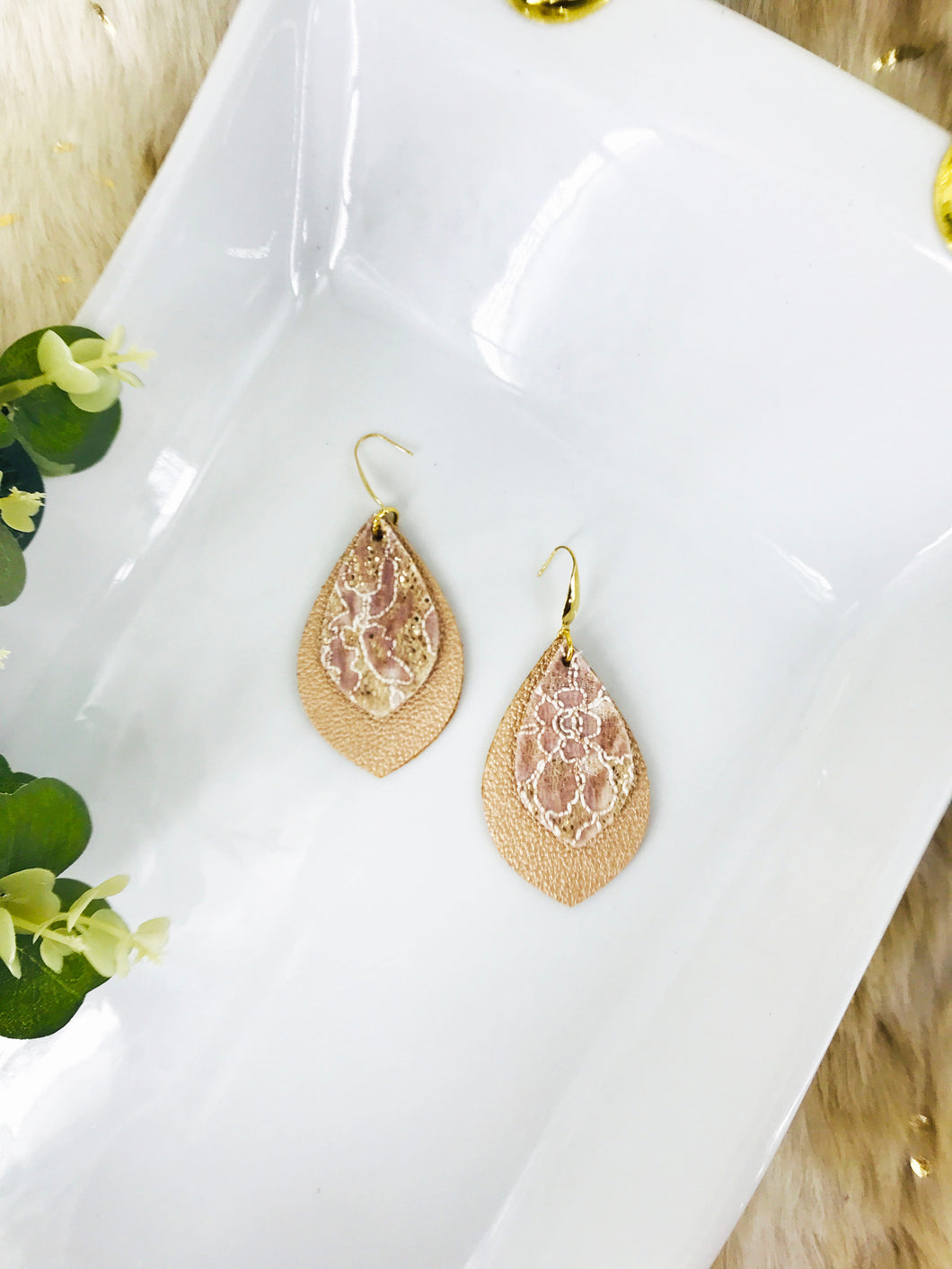 Layered Lace Faux Leather Earrings - E19-2840