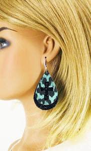 Mint Leopard Faux Leather and Chunky Glitter Earrings - E19-2843