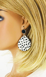 Faux Druzy and Black Cheetah Cork Leather Earrings - E19-2844
