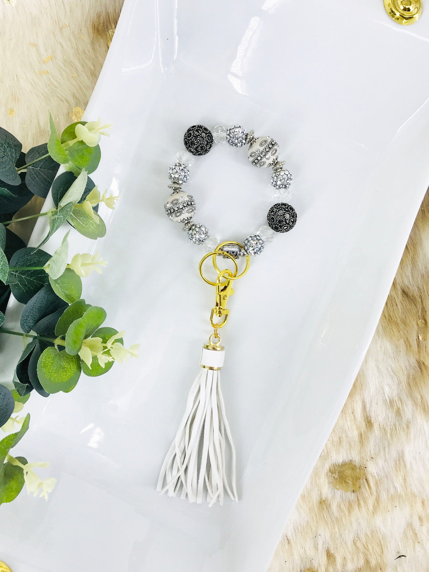 Glass Bead Bracelet Keychain - K284