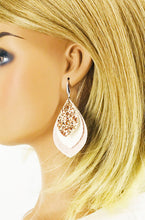 Load image into Gallery viewer, Shiny Pearl Faux Leather and Chunky Glitter Layered Earrings - E19-2853