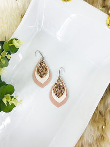 Shiny Pearl Faux Leather and Chunky Glitter Layered Earrings - E19-2853