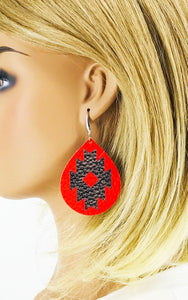 Red Bohemian Themed Faux Leather Earrings - E19-2854