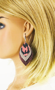 Maroon Leopard Faux Leather and Glitter Layered Earrings - E19-2855