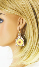 Load image into Gallery viewer, Sunflower Leopard Leather Cow Tag Earrings - E19-2859