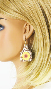 Sunflower Leopard Leather Cow Tag Earrings - E19-2859