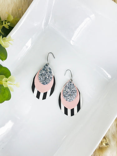 Layered Faux Leather and Chunky Glitter Earrings - E19-2860