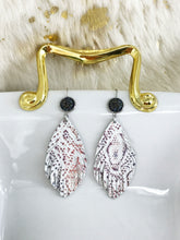 Load image into Gallery viewer, Faux Druzy and Multi-Color Snake Skin Fringe Leather Earrings - E19-2867