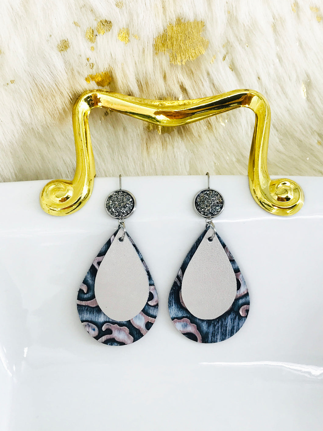 Faux Druzy and Leather Earrings - E19-2873