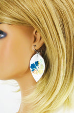 Load image into Gallery viewer, White Genuine Leather and Hibiscus Flower Earrings - E19-2884
