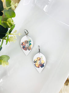 White Genuine Leather and Hibiscus Flower Earrings - E19-2884