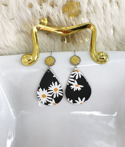 Yellow Druzy and Daisey Faux Leather Earrings - E19-2888