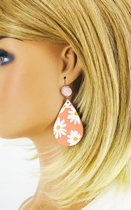 Coral Druzy and Daisey Faux Leather Earrings - E19-2889