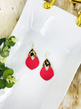 Load image into Gallery viewer, Cheetah and Coral Leather Fringe Earrings - E19-2894