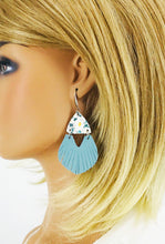 Load image into Gallery viewer, Daisy Leather and Blue Fringe Leather Earrings - E19-2898