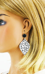 Druzy Agate and Spotted Leopard Leather Earrings - E19-2906