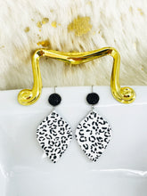 Load image into Gallery viewer, Druzy Agate and Spotted Leopard Leather Earrings - E19-2906