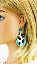 Load image into Gallery viewer, Druzy Agate and Cheetah and Aqua Leather Earrings - E19-2908