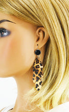 Load image into Gallery viewer, Druzy Agate Leopard Leather Earrings - E19-2909
