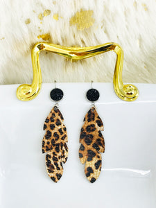 Druzy Agate Leopard Leather Earrings - E19-2909