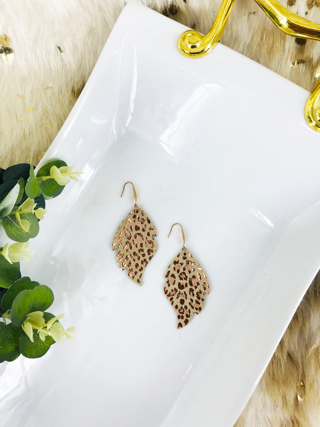 Rose Gold Leopard Leather Earrings - E19-2915