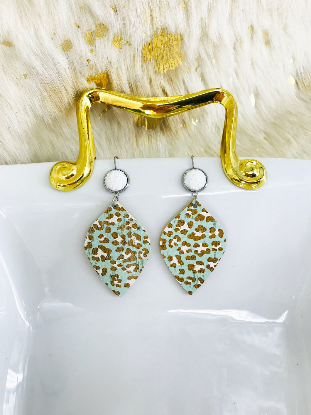 Druzy Agate and Leopard Leather Earrings - E19-2924