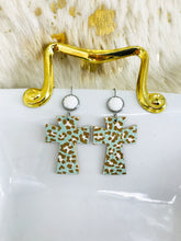 Load image into Gallery viewer, Druzy Agate and Leopard Leather Cross Earrings - E19-2928