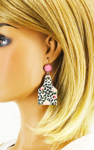 Druzy Agate and Roses on Leopard Leather Earrings - E19-2929