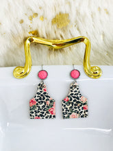 Load image into Gallery viewer, Druzy Agate and Roses on Leopard Leather Earrings - E19-2929