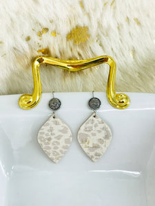 Druzy Agate and Nude Leopard Leather Earrings - E19-2932