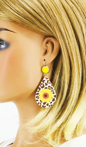Druzy Agate and Sunflower Leopard Leather Earrings - E19-2935