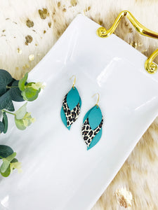 Aqua and Leopard Leather Earrings - E19-2948