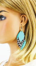 Load image into Gallery viewer, Aqua and Leopard Leather Earrings - E19-2948