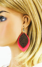 Load image into Gallery viewer, Coral Leather and Chocolate Embossed Leather Earrings - E19-2950