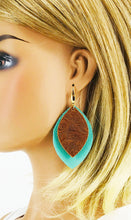 Load image into Gallery viewer, Aqua Leather and Brown Embossed Leather Earrings - E19-2953