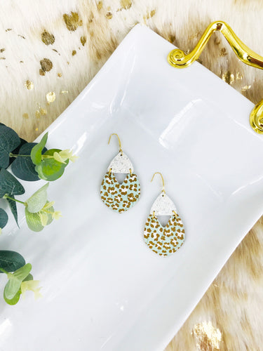 White Chunky Glitter and Leopard Leather Earrings - E19-2954