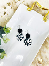 Load image into Gallery viewer, Chunky Glitter and Black &amp; White Spotted Cow Leather Earrings - E19-2959