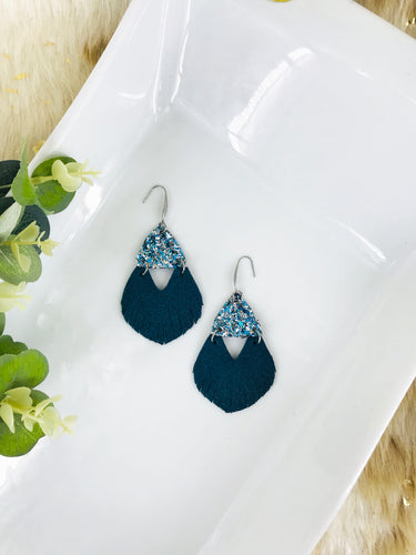 Chunky Glitter and Teal Suede Leather Earrings - E19-2961