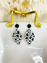 Load image into Gallery viewer, Druzy Agate and Black &amp; White Spotted Cow Leather Earrings - E19-2962