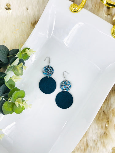 Teal Suede Leather and Chunky Glitter Earrings - E19-2965