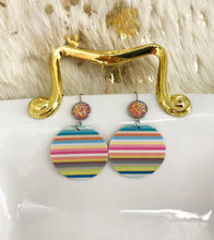 Load image into Gallery viewer, Druzy Agate and Striped Faux Leather Earrings - E19-2967