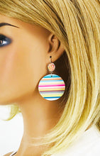 Load image into Gallery viewer, Druzy Agate and Striped Faux Leather Earrings - E19-2967